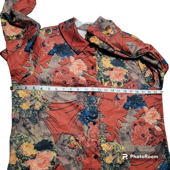 Emory Rose Orange Floral Button Down Long Sleeve Shirt Dress With Pockets Large - Picture 7 of 9